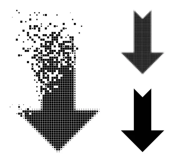 Éclatement et demi-ton Pixel flèche vers le bas Icône — Image vectorielle