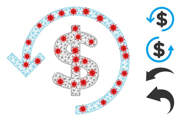 Polygonal Carcass Återbetalningsikon med Coronavirus objekt — Stock vektor