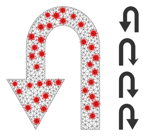 Pictograma de vuelta de red poligonal con elementos patógenos — Vector de stock