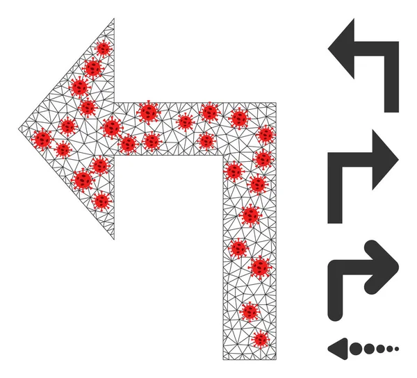 Polygonal Wire Frame Skręć w lewo ikona z elementów wirusa — Wektor stockowy