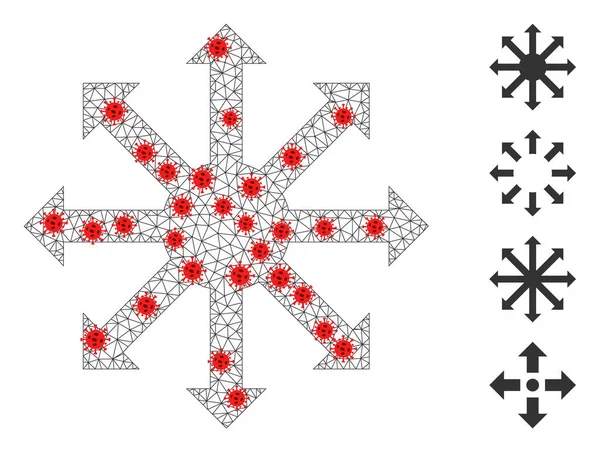 Polygonal Rama drutu Radial Strzałki Piktogram z elementów infekcyjnych — Wektor stockowy