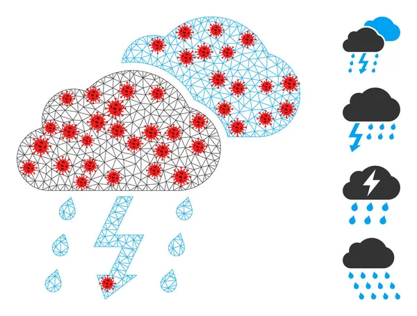 Polygonal Mesh Thunderstorm Pictogram with Infectious Elements