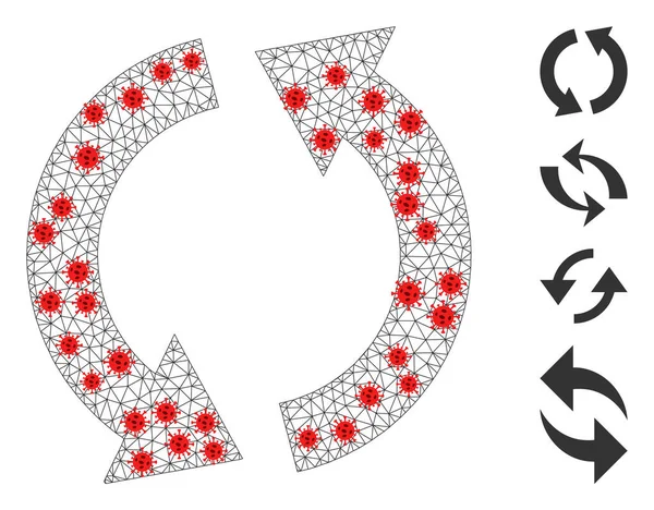 Пиктограмма полигональной проволочной рамы с вирусными узлами — стоковый вектор