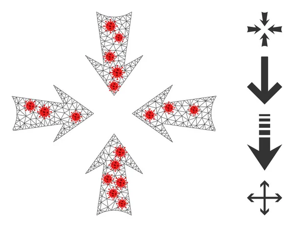 Siatka wielokątna Zmniejsz ikonę strzałek z węzłami patogenu — Wektor stockowy