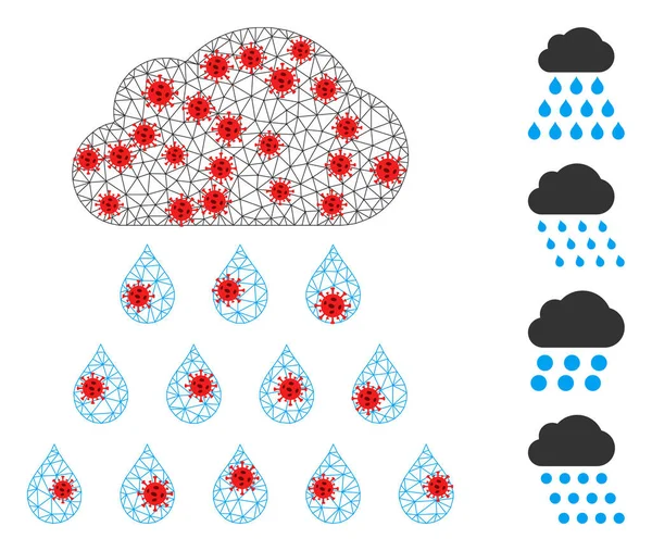 Polygonales Netzwerk-Regenwolken-Piktogramm mit Infektionselementen — Stockvektor