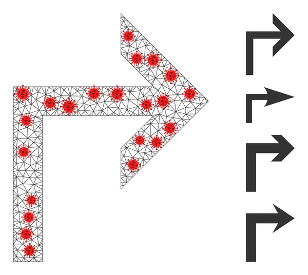 Red poligonal Gire a la derecha Pictograma con Centros Infecciosos — Vector de stock