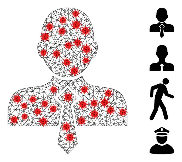Icône d'homme de bureau de réseau polygonal avec des nœuds de virus — Image vectorielle