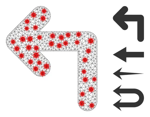 Polygonal Mesh Turn Left Piktogramm mit Virus-Elementen — Stockvektor
