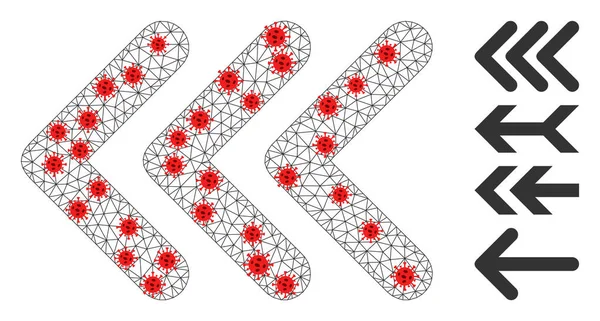 Polygonal stomme Triple Arrowhead vänster piktogram med coronavirus noder — Stock vektor