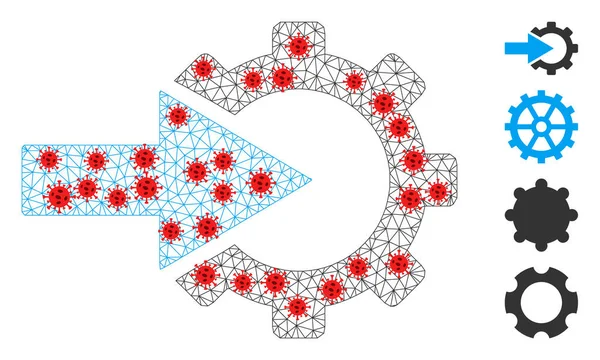 Значок интеграции многоугольных сетевых когов с инфекционными узлами — стоковый вектор