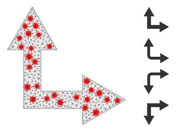 Polygonal Carcass Bifurcation Arrow Right Up Piktogram z przedmiotów Covid — Wektor stockowy