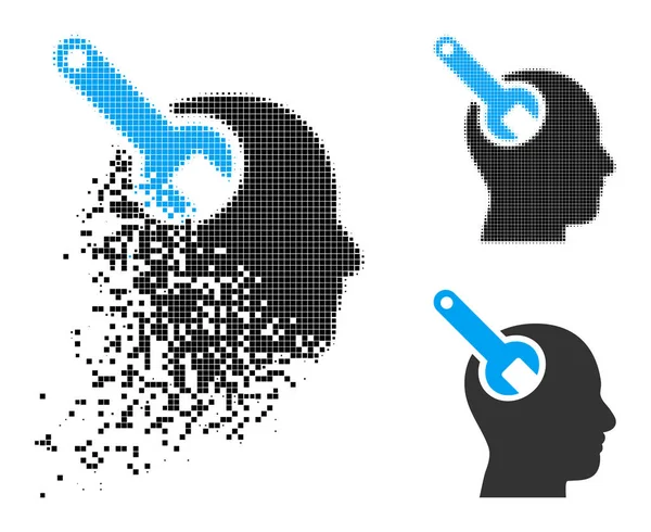 Erosion and Halftone Dotted Brain Tool Icon — Stock Vector