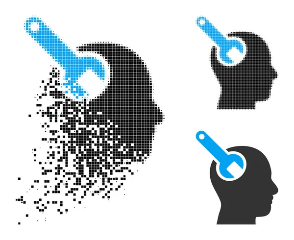 Icona con strumento cervello punteggiato erosione e mezzitoni — Vettoriale Stock