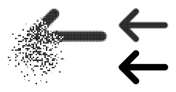 Zerfallender und halbtoner Pixelpfeil links Glyphe — Stockvektor