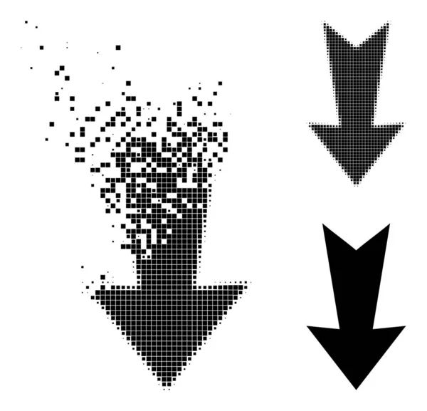 Піктограма розсіювання і напівтонова піксельна стрілка вниз — стоковий вектор
