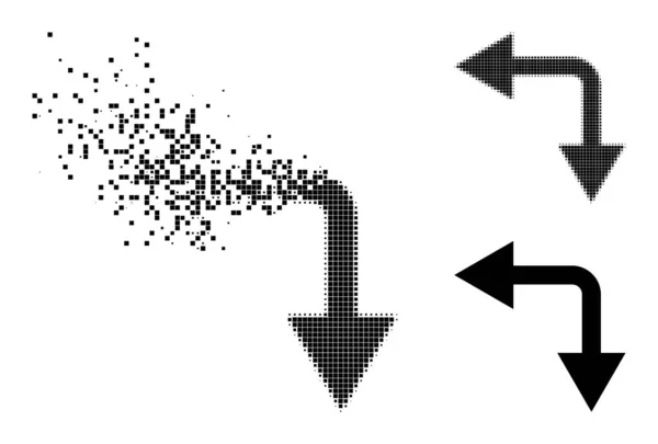 Dispersed and Halftone Dot Bifurcation Arrow Left Down Icon — Stock Vector