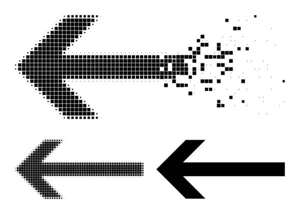 Zerfallende und halbtongepunktete Pfeillinkssymbole — Stockvektor