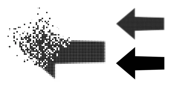 Zniszczony i Halftone Pixelated Arrow lewej ikony — Wektor stockowy