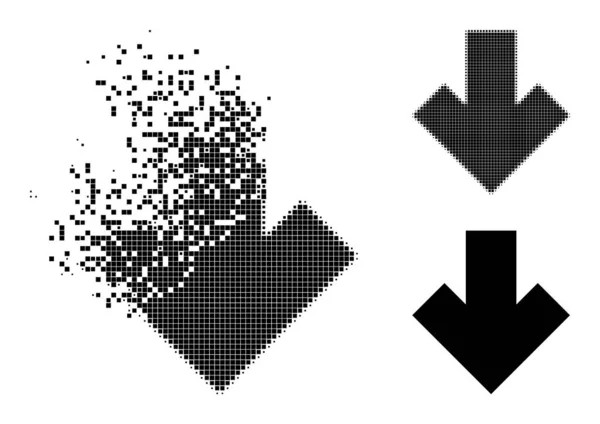 Fragmenté et demi-ton Pixelated flèche vers le bas Icône — Image vectorielle