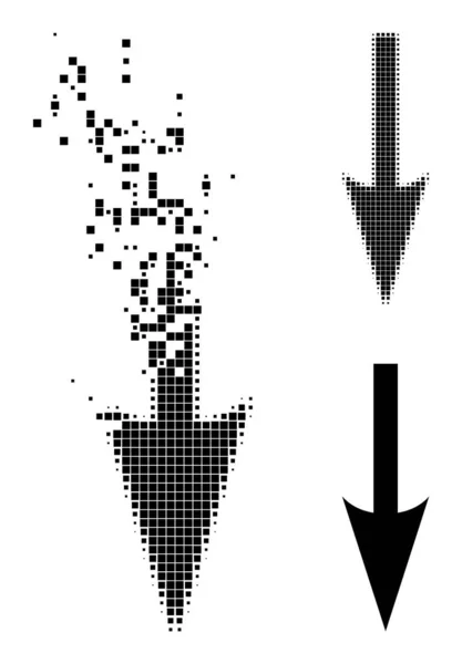 Pohybující se a půltónová pixelovaná ostrá šipka dolů Glyph — Stockový vektor