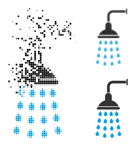 Icona doccia dissolvente e mezzitoni pixel — Vettoriale Stock