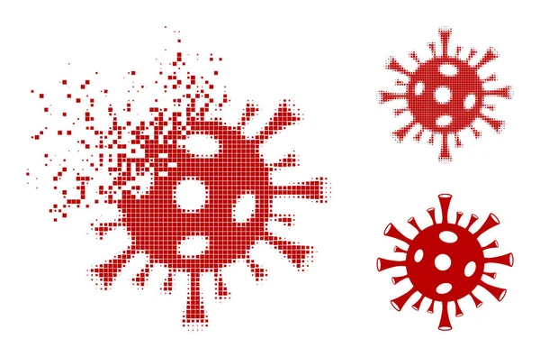 Kerusakan dan Halftone Dotted Coronavirus Glyph - Stok Vektor