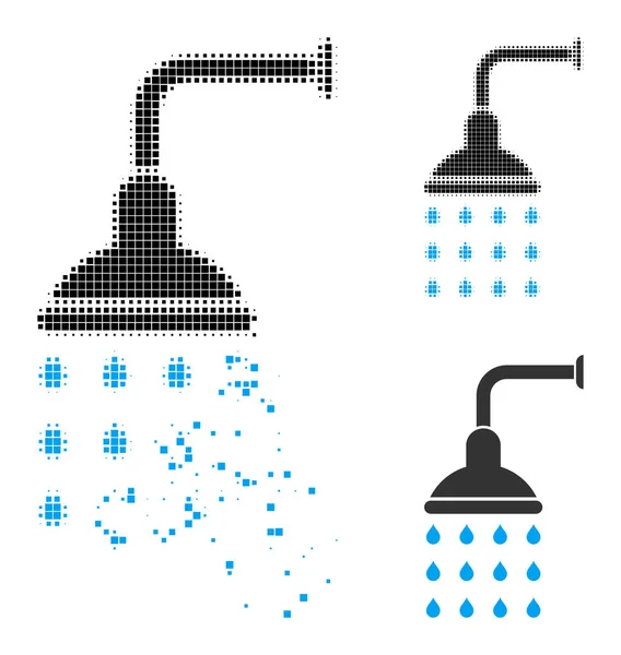 Icône de douche pixellisée désintégrante et demi-teinte — Image vectorielle