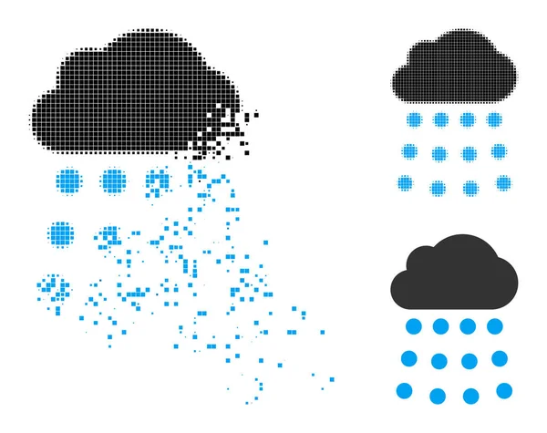 Burst und Halftone Pixel Rain Cloud Icon — Stockvektor