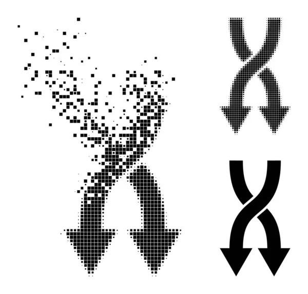 Pohybující se a poloviční tón Pixel Shuffle šipky dolů glyf — Stockový vektor