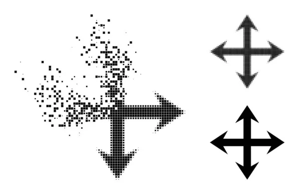 Destructed and Halftone Dot Expand Arrows Glyph — Vector de stock