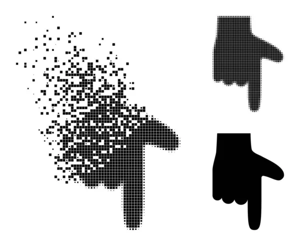 Fragmenté et demi-ton Pixel aiguille pointeur vers le bas Icône — Image vectorielle