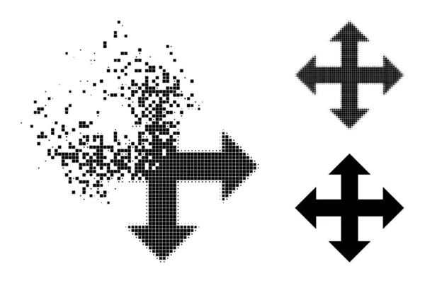 Dissipated und Halftone Pixel Expand Arrows Glyph — Stockvektor