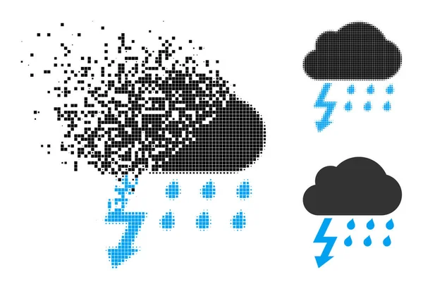 Pył i pół tonu Pixel Thunderstorm Glyph — Wektor stockowy