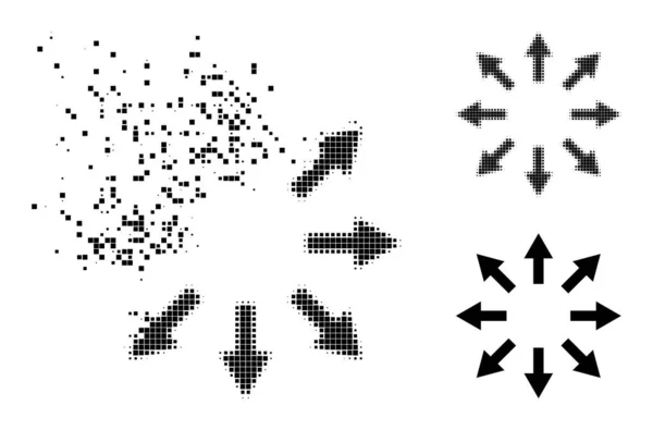 Zerstreute und halbtonige Pixel-Symbole für radiale Pfeile — Stockvektor