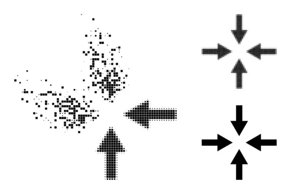 Fragmenté et demi-ton pointillé Compresser les flèches icône — Image vectorielle