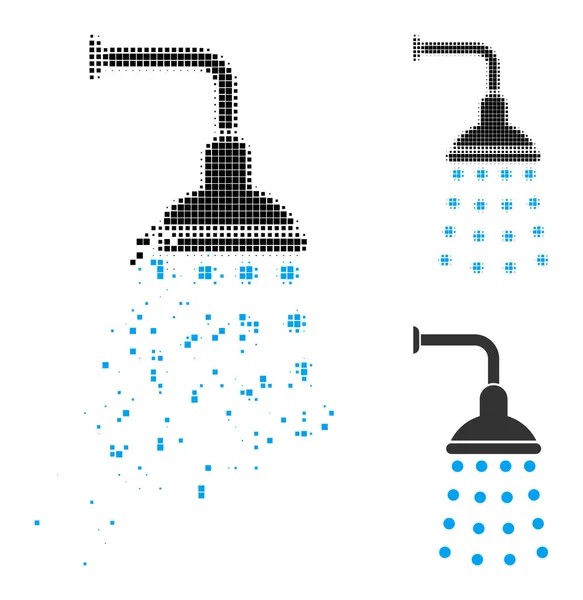 Icône de douche pixelisée endommagée et demi-teinte — Image vectorielle