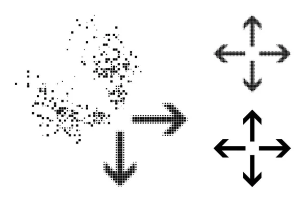 Destruction et demi-ton pointillé Expand Arrows Icône — Image vectorielle