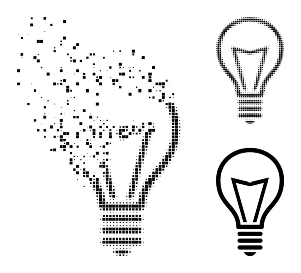 Glyphe d'ampoule pixellisée dissoute et demi-teinte — Image vectorielle