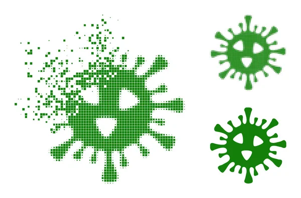 Verschieben und Halfone Pixel Covid-19 Virus Glyph — Stockvektor
