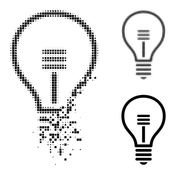 Knust og halftone Pixelated Lamp Bulb Glyph – stockvektor