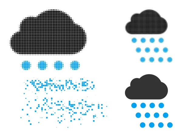 Uszkodzony i Halftone Dot Rain Cloud Glyph — Wektor stockowy