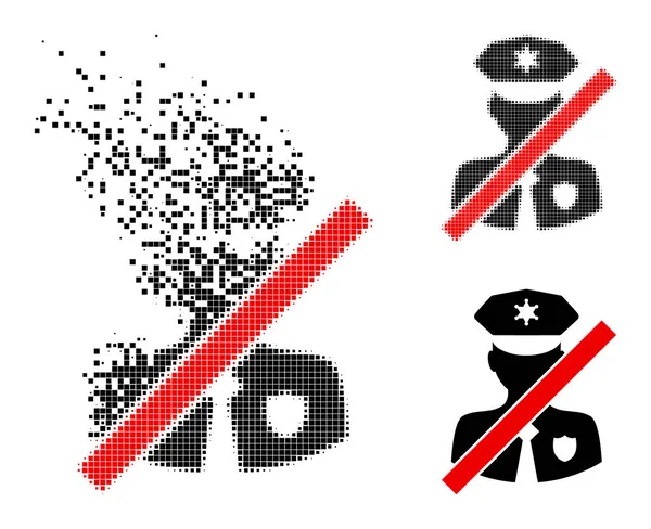 Shredded och Halftone Pixelated Stängt Polisen Patrull Glyph — Stock vektor