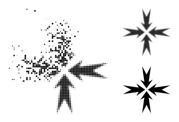 Icono de flechas de compresión pixelada disuelta y semitono — Vector de stock
