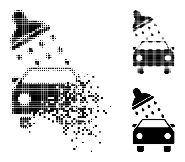 Desaparecendo e Halftone Pixel Car Wash Icon — Vetor de Stock