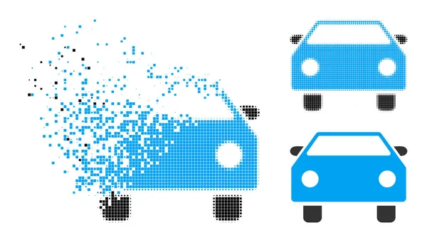 Desaparecendo e Halftone Pixel Ícone do carro — Vetor de Stock