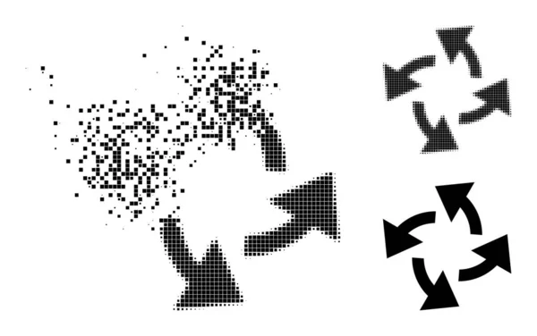 Glifo de flechas centrífugas de punto disperso y semitono — Archivo Imágenes Vectoriales