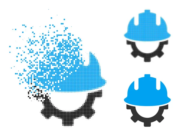 Pęknięcie i Halftone Pixelated Development Helmet Glyph — Wektor stockowy