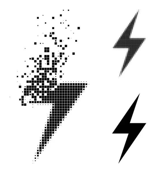 Disïntegratie en Halftone Pixel Elektriciteitspictogram — Stockvector