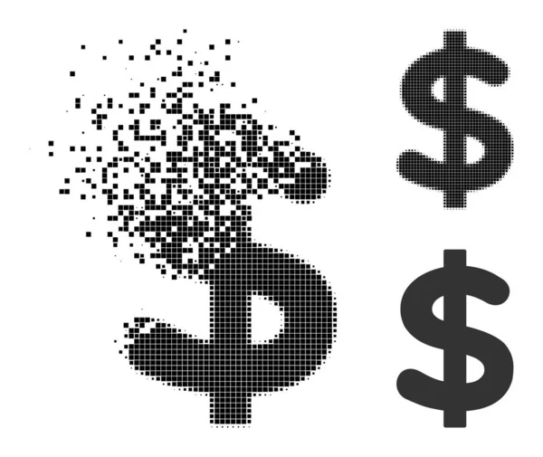 Przenoszenie i Halftone Pixelated Dollar Glyph — Wektor stockowy