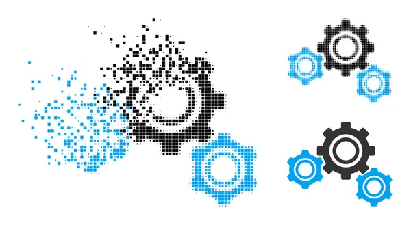 Uszkodzone i Halftone Pixelated Gears Ikona — Wektor stockowy